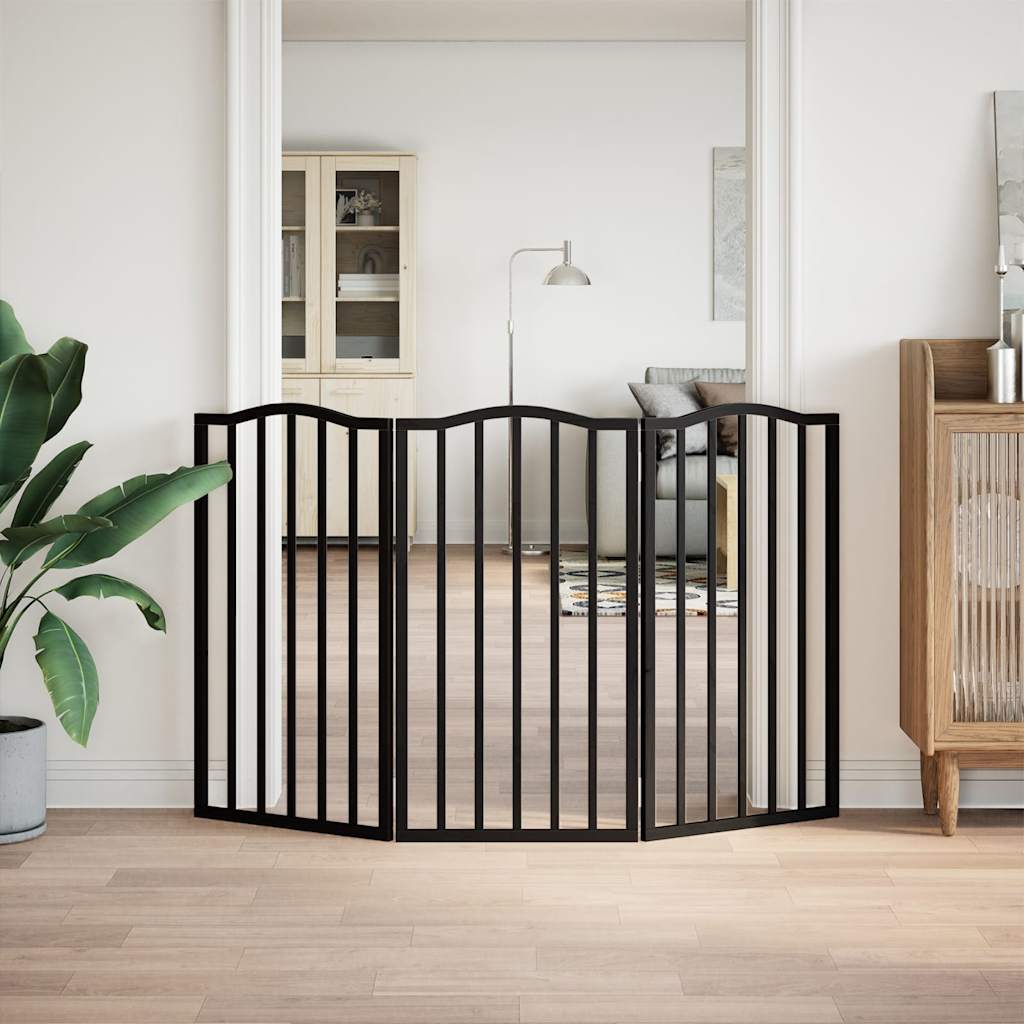 Portão para cães dobrável 3 painéis 150 cm álamo preto
