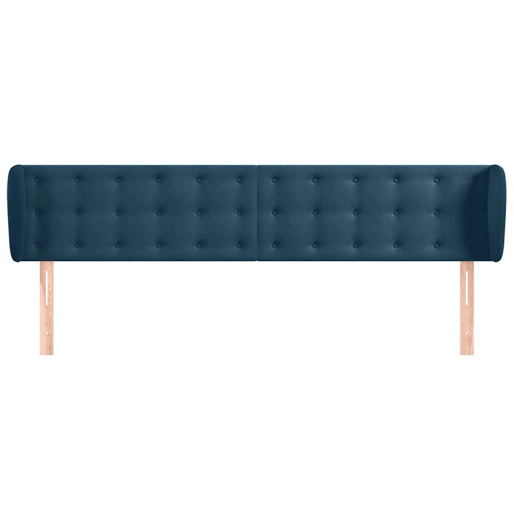 Cabeceira de cama c/ abas veludo 163x23x78/88cm azul-escuro