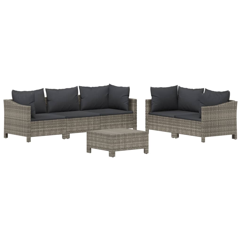 6 Pcs conjunto lounge de jardim c/ almofadões vime PE cinzento