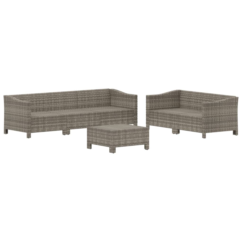 6 Pcs conjunto lounge de jardim c/ almofadões vime PE cinzento