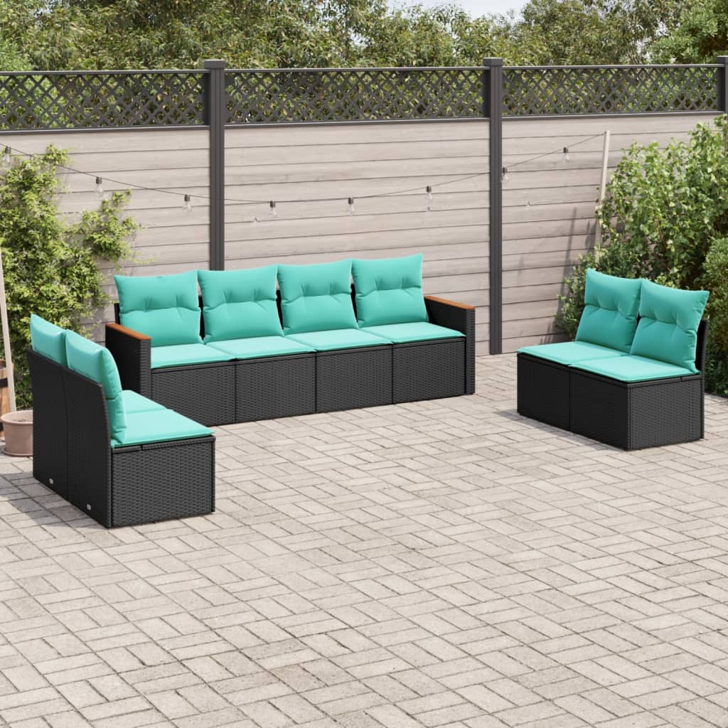 Conjunto de sofá de jardim com 8 peças e almofadas em rattan sintético preto
