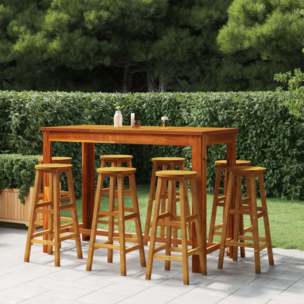 9 Pcs conjunto de bar para jardim madeira de acácia maciça