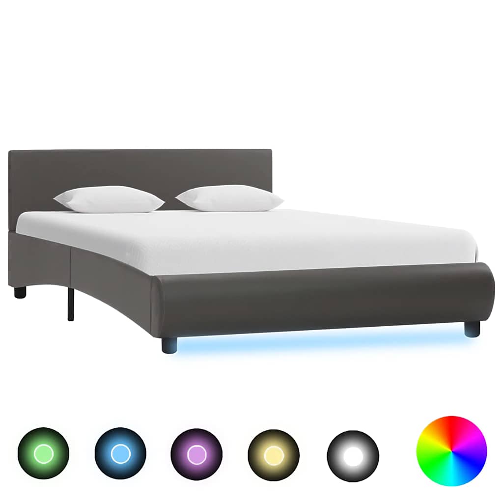 Estrutura de cama c/ LED 120x200 cm couro artificial cinzento