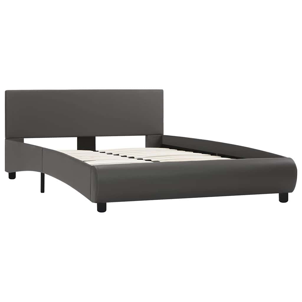 Estrutura de cama c/ LED 120x200 cm couro artificial cinzento