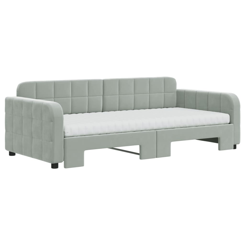 Sofá-cama c/ gavetão e colchões 90x190 cm veludo cinzento-claro
