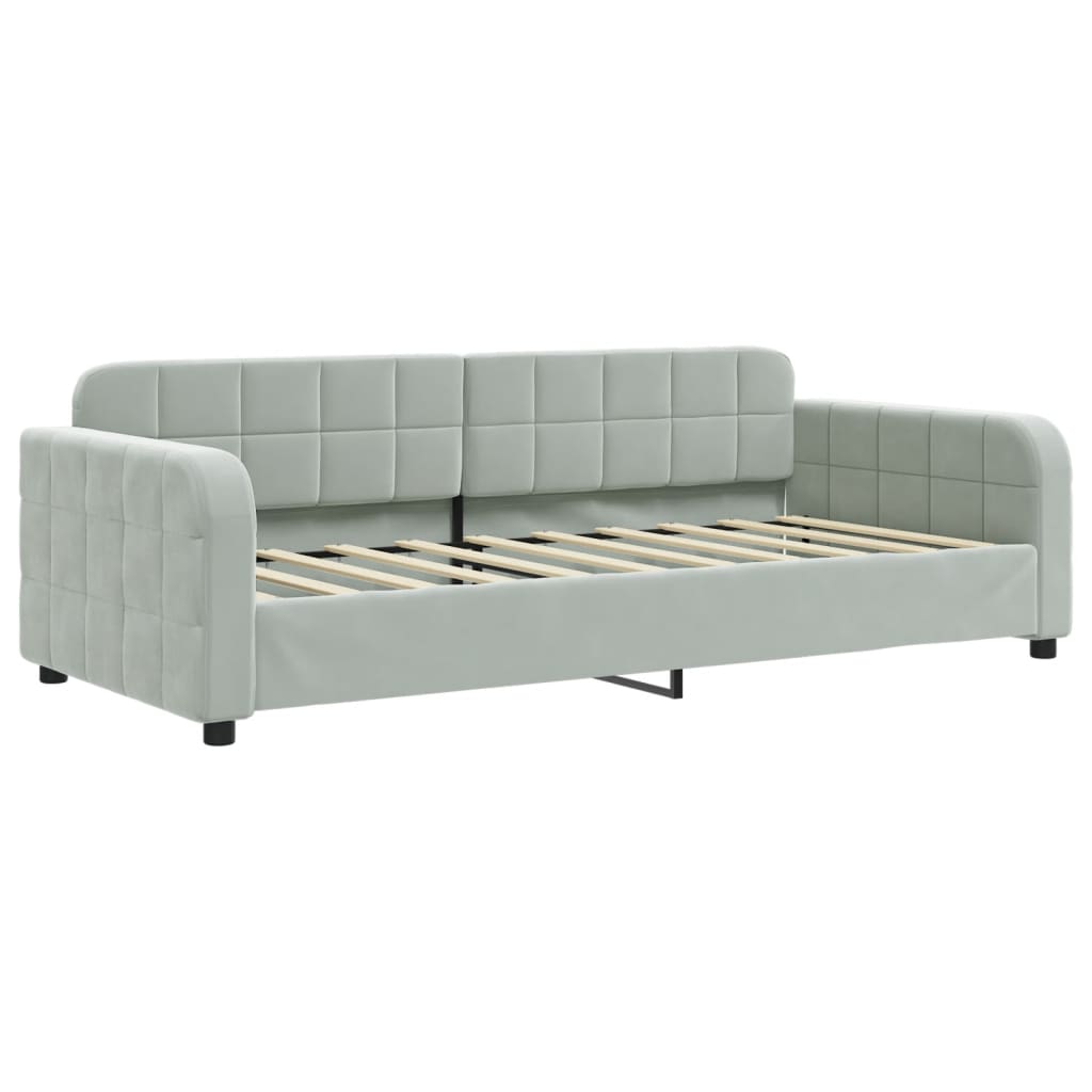 Sofá-cama c/ gavetão e colchões 90x190 cm veludo cinzento-claro