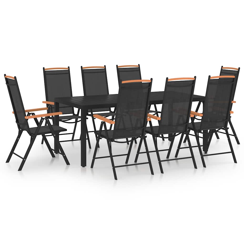 9 Pcs conjunto de jantar para jardim alumínio preto