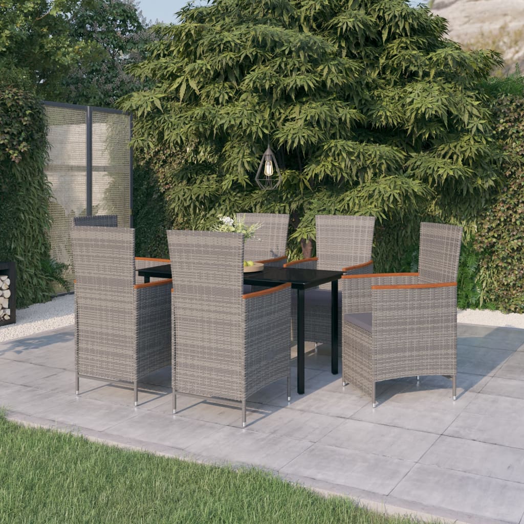 7 Pcs conjunto de jantar para jardim com almofadões cinzento