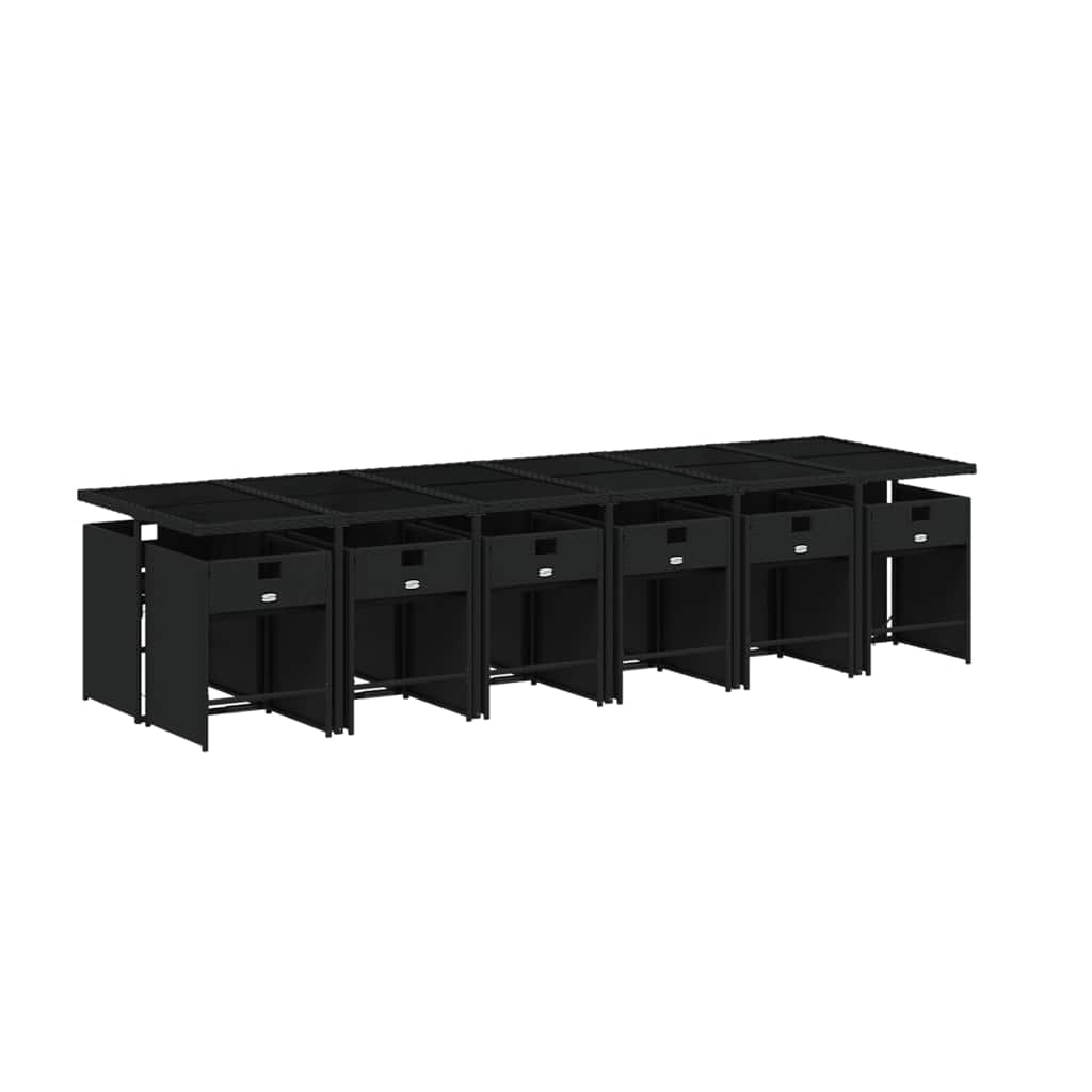 13 Pcs conjunto de jantar p/jardim com almofadões vime PE preto