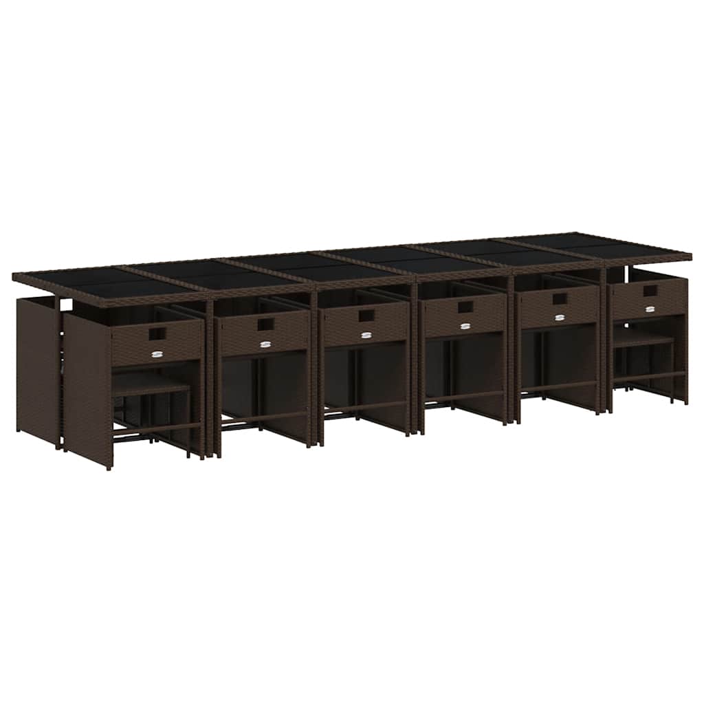 17 Pcs conjunto jantar p/ jardim c/ almofadões vime PE castanho