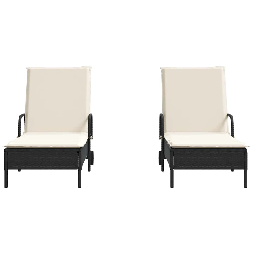 Espreguiçadeiras com almofadões 2 pcs vime PE preto
