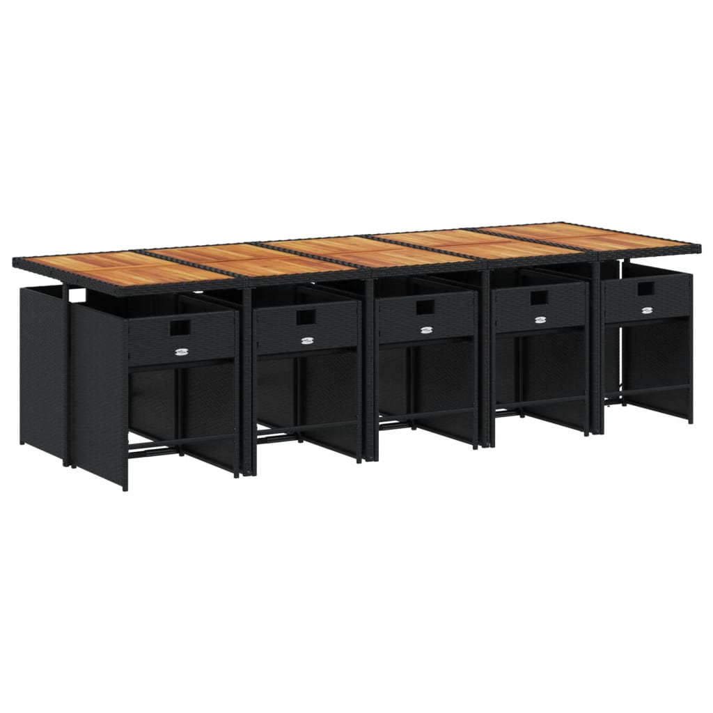 11 Pcs conjunto de jantar p/ jardim c/ almofadões vime PE preto