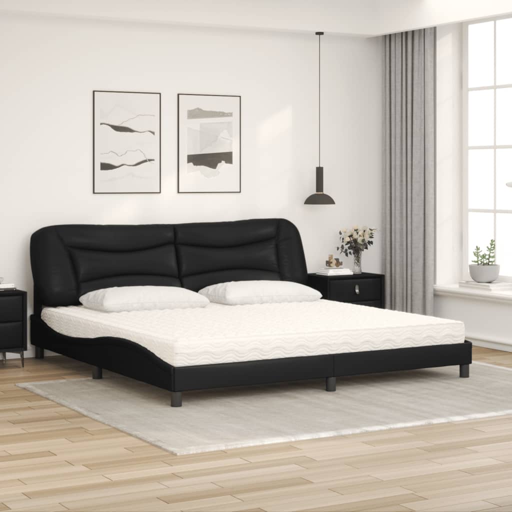 Cama com colchão hvar 200x200 cm couro artificial preto