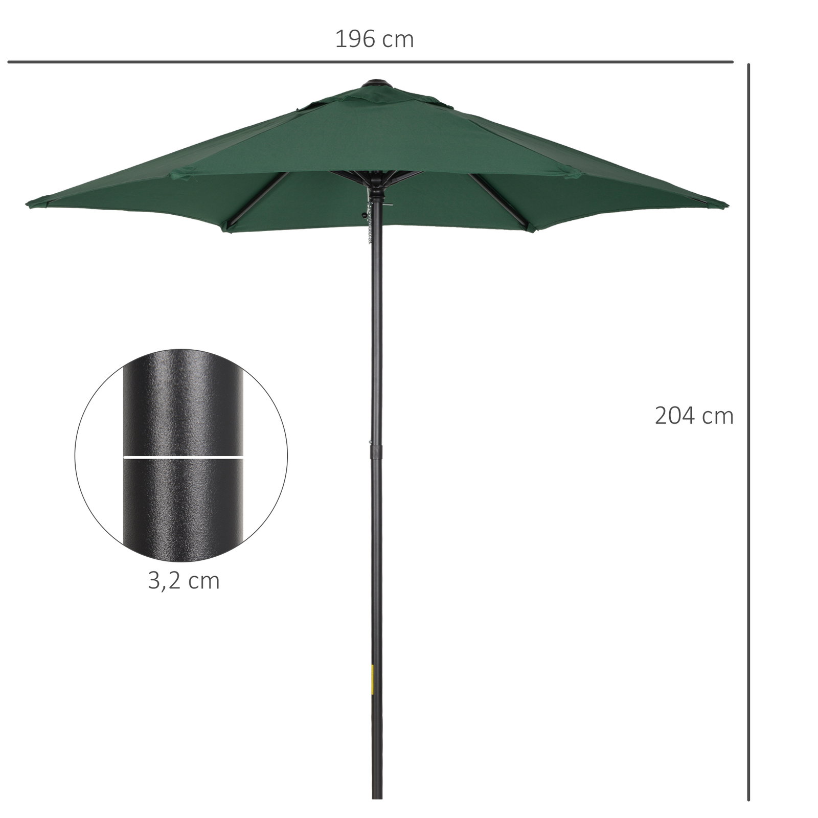 Chapéu de sol de jardim ø2x2 m chapéu de sol com mastro de alumínio manivela teto com ventilação verde