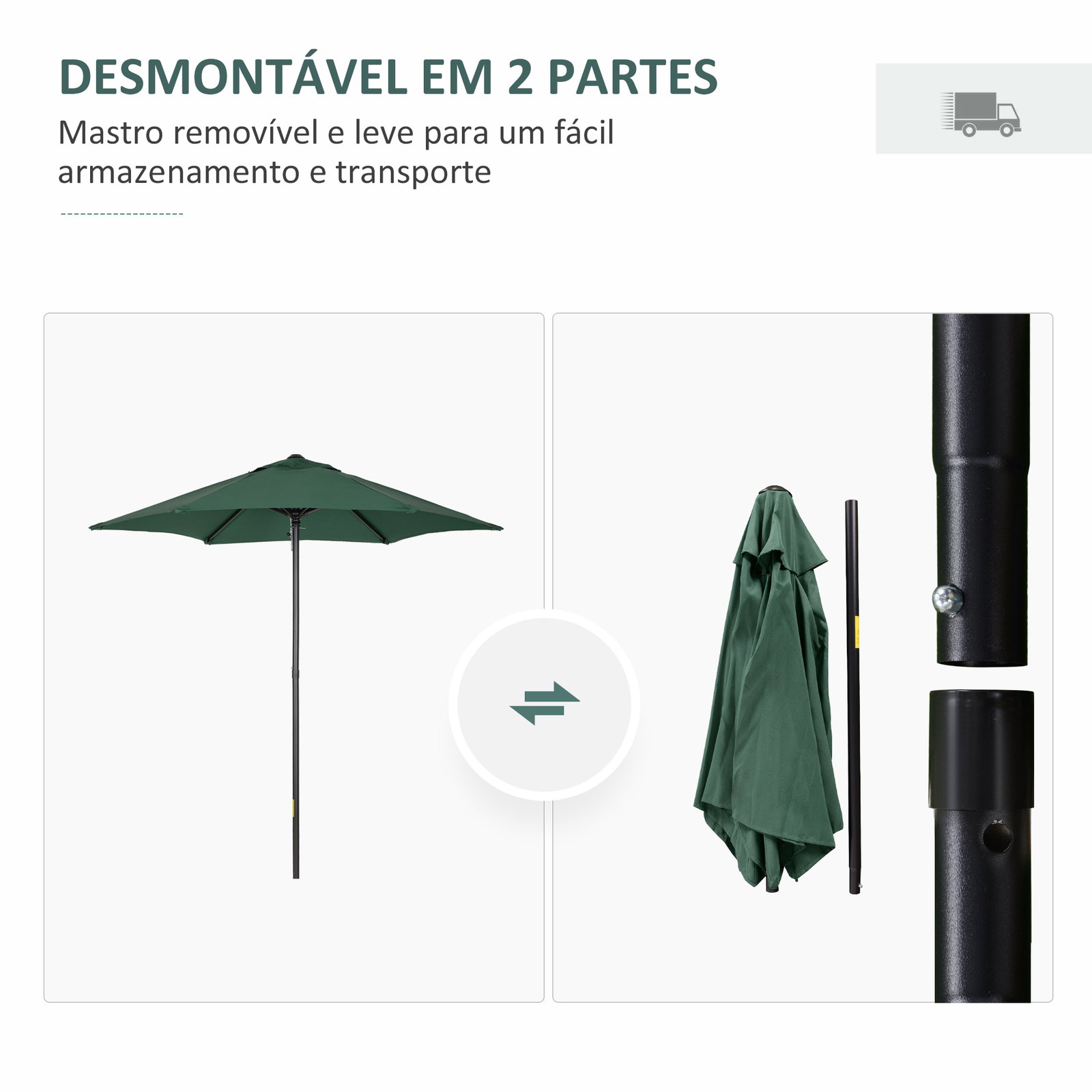 Chapéu de sol de jardim ø2x2 m chapéu de sol com mastro de alumínio manivela teto com ventilação verde