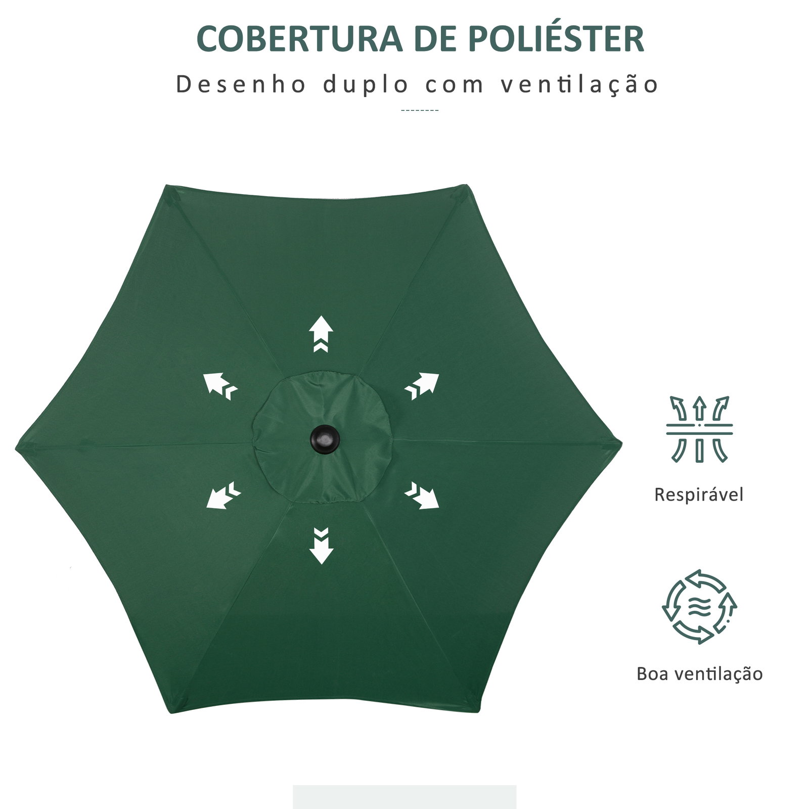 Chapéu de sol de jardim ø2x2 m chapéu de sol com mastro de alumínio manivela teto com ventilação verde