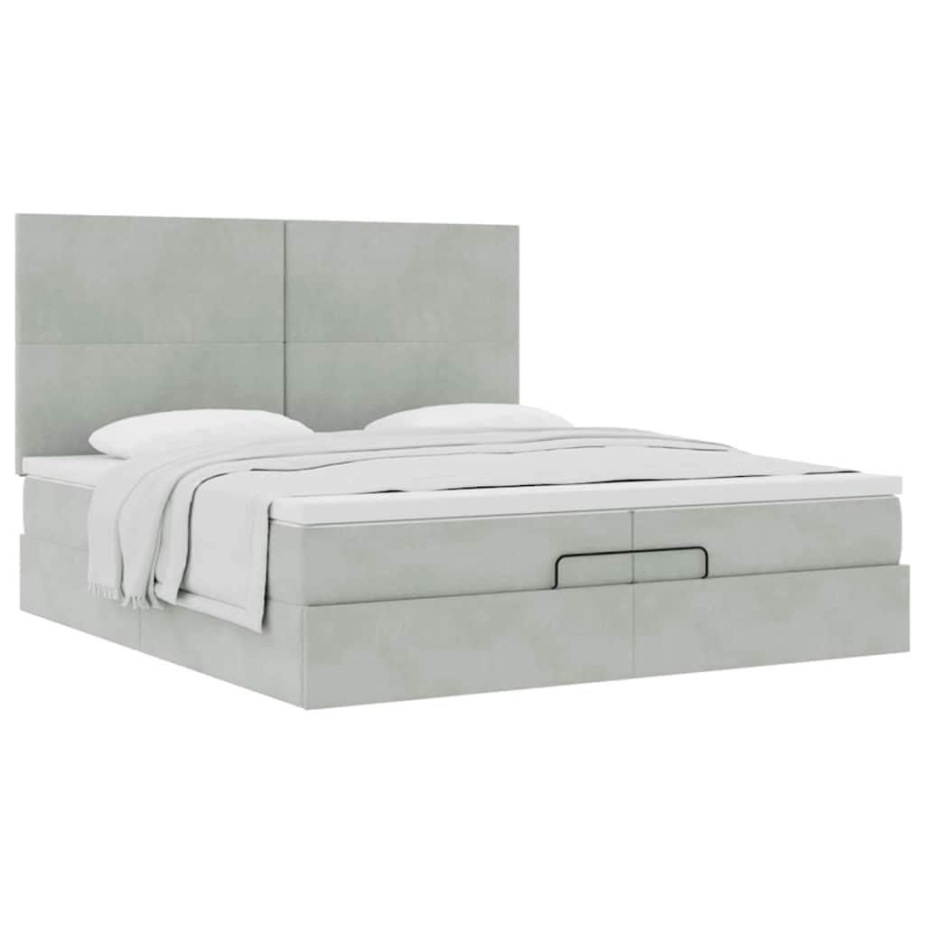 Estrutura cama otomana colchões 200x200cm veludo cinzento claro