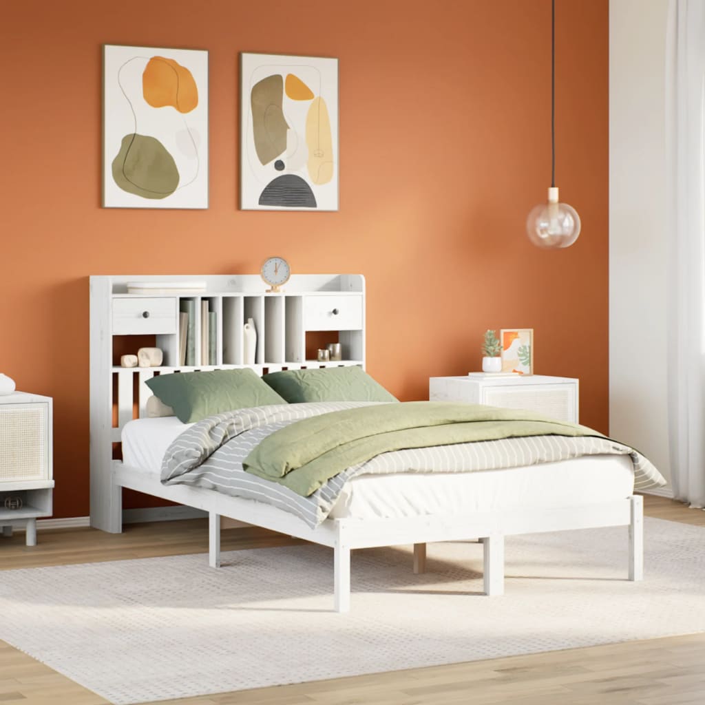 Cama com estante sem colchão 135x190 cm pinho maciço branco