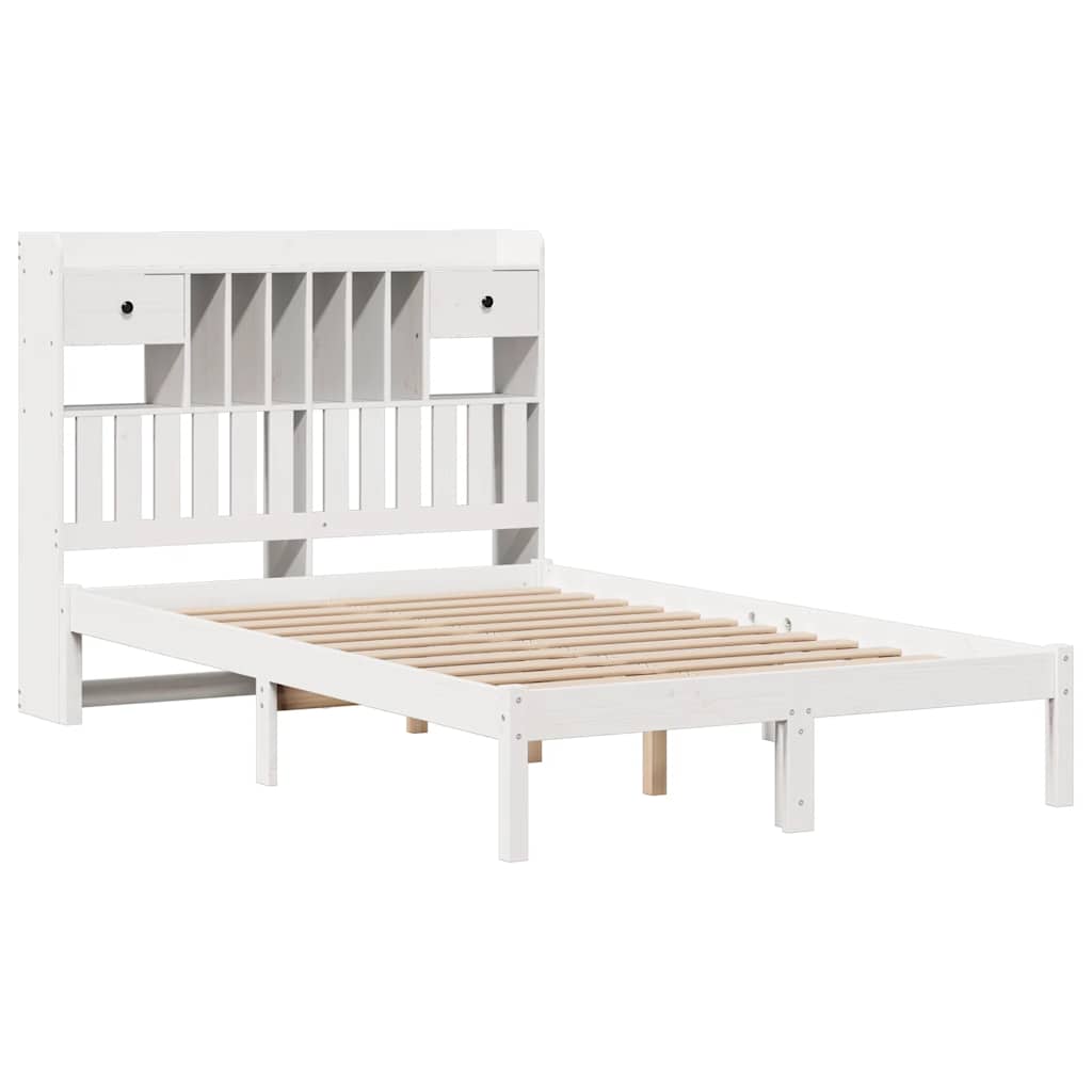 Cama com estante sem colchão 135x190 cm pinho maciço branco