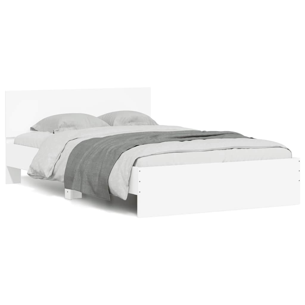 Estrutura de cama com cabeceira e luzes LED 140x200 cm branco
