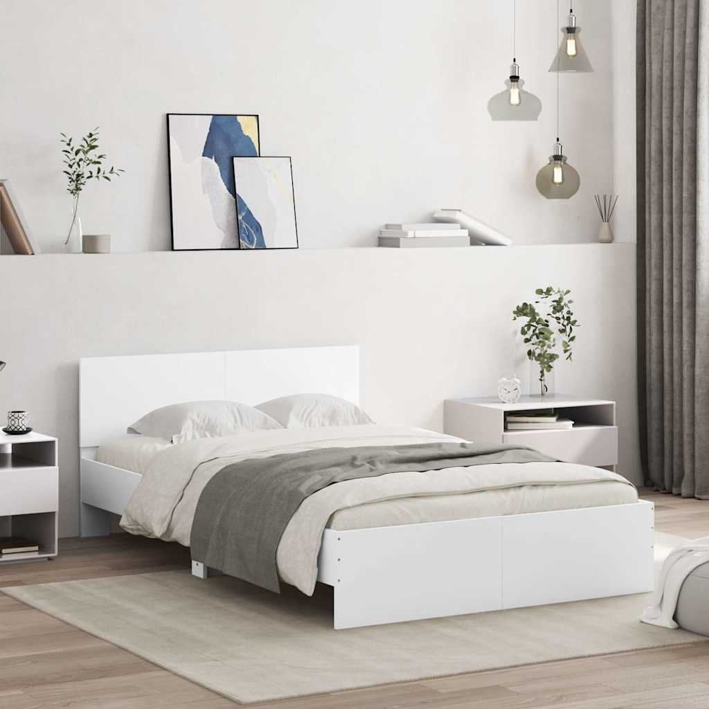 Estrutura de cama com cabeceira e luzes LED 140x200 cm branco