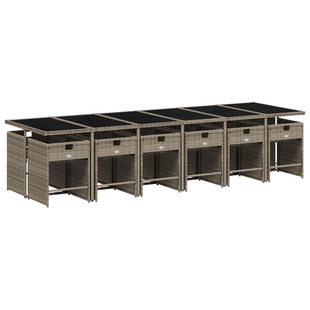 13 Pcs conjunto jantar p/ jardim c/ almofadões vime PE cinzento