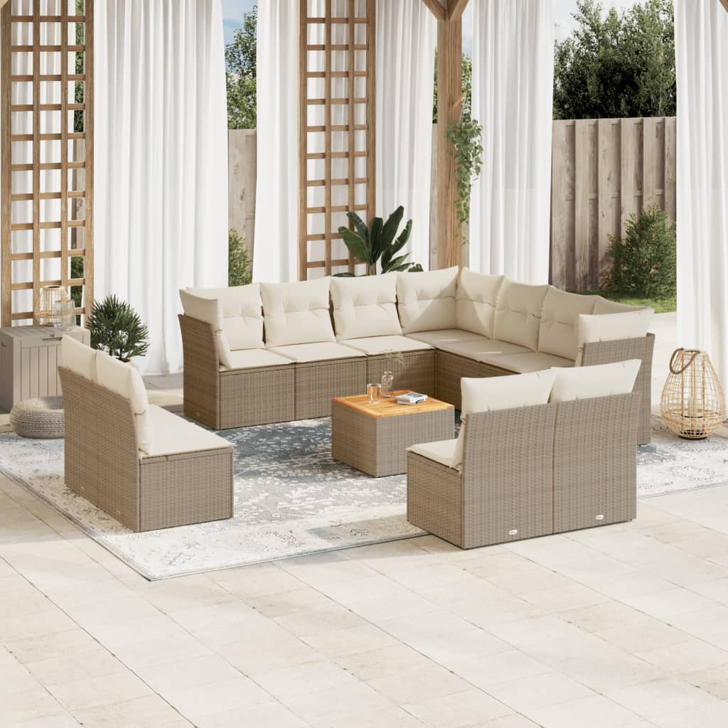 12 Pcs conjunto de sofás p/ jardim com almofadões vime PE bege