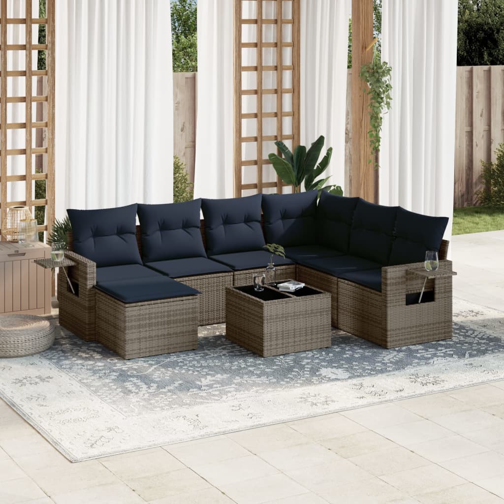 Conjunto de sofá de jardim com 8 peças e almofadas em rattan sintético cinza