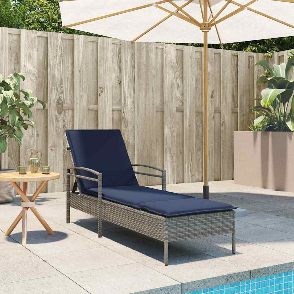 Espreguiçadeira com almofada cinza 63x200x81 cm vime sintético (apenas eua)