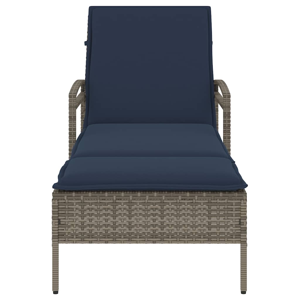 Espreguiçadeira com almofada cinza 63x200x81 cm vime sintético (apenas eua)