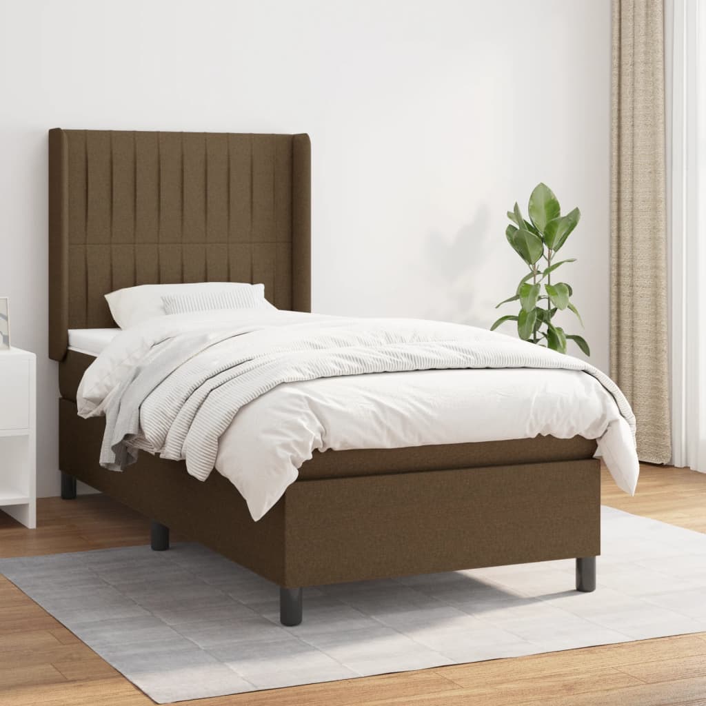 Cama com molas/colchão 100x200 cm tecido castanho-escuro