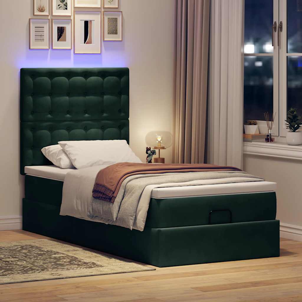 Estrutura de cama otomana com colchões verde escuro veludo
