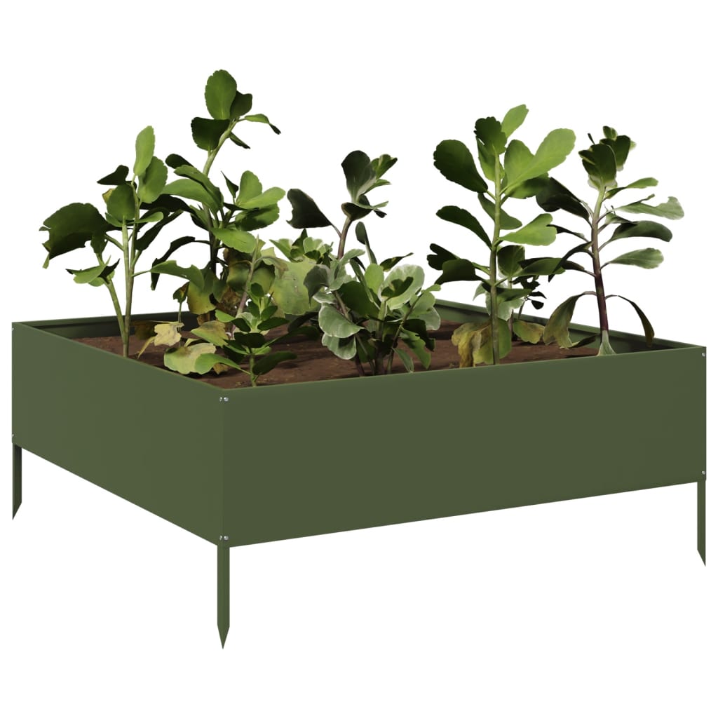 Canteiro elevado jardim aço 100x100x41 cm verde azeitona