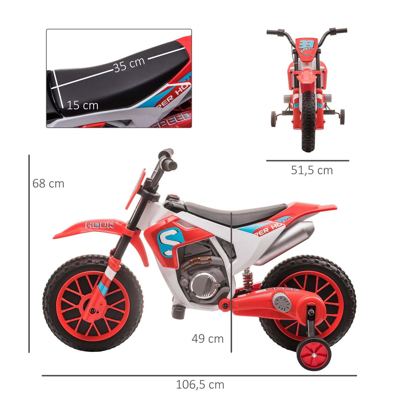 Mota Elétrica para Crianças acima de 3 Anos 12V Mota de Brinquedo Infantil com 2 Rodas de Equilíbrio Velocidade Máx. 8km/h Arran