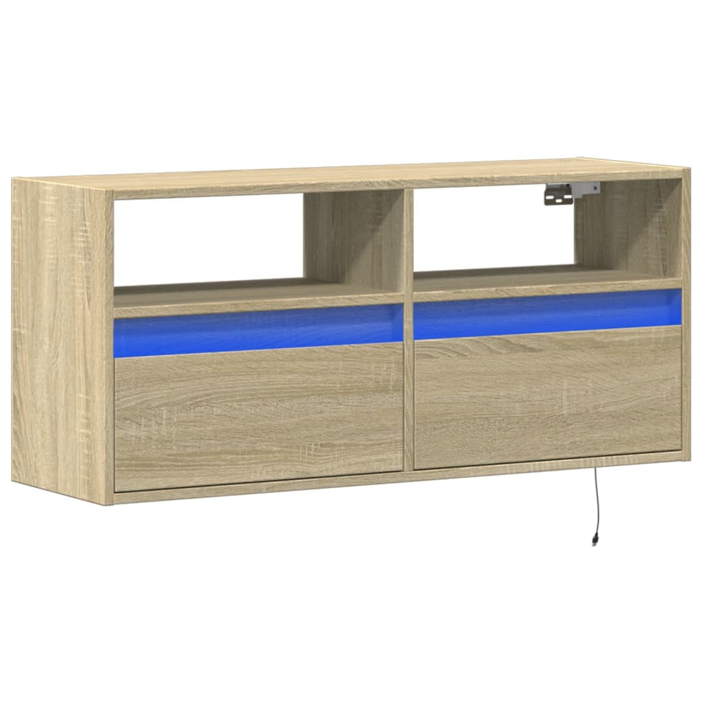 Móvel de parede p/ TV c/ luzes LED 100x31x45 cm carvalho sonoma