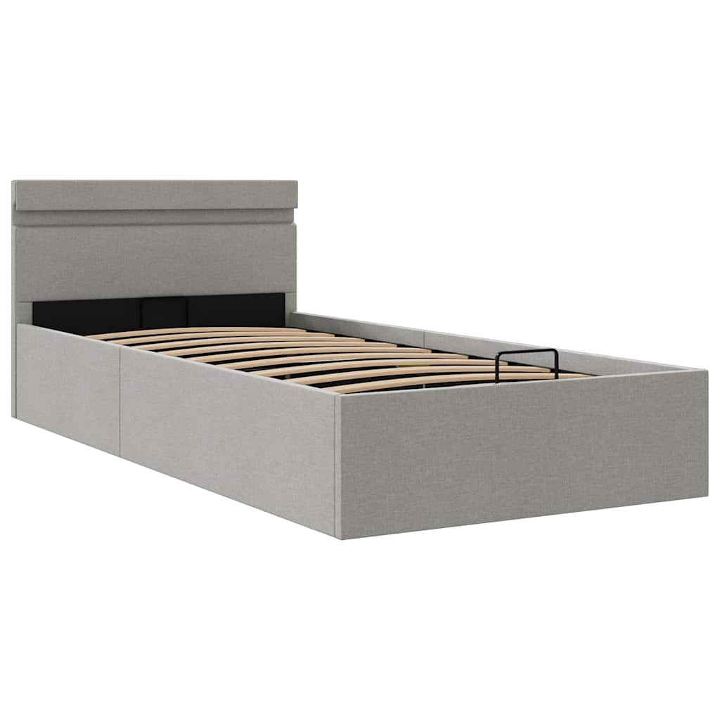 Cama hidráulica c/ arrumação LED 100x200cm tecido cinza-claro
