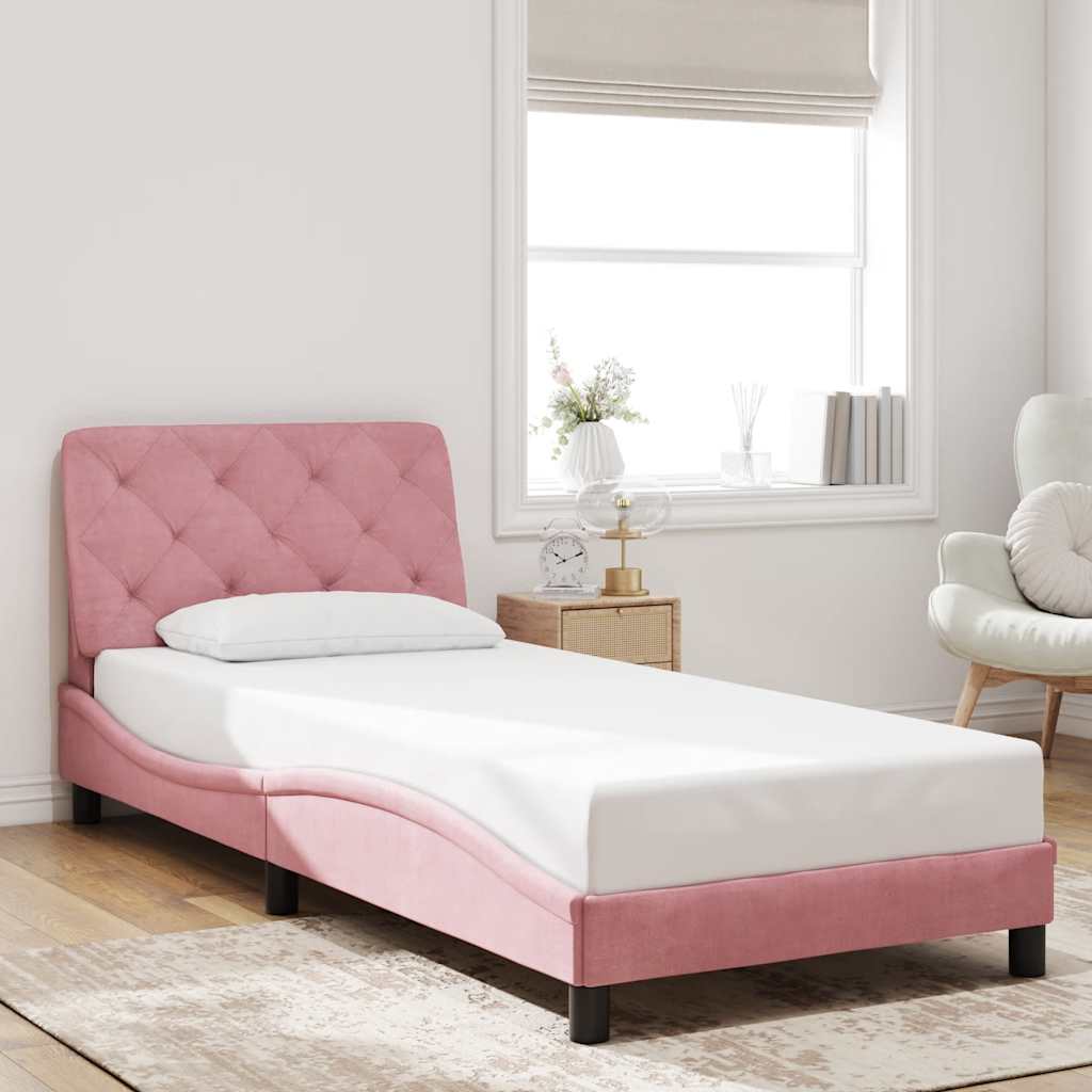 Estrutura de cama sem colchão 80x200 cm veludo rosa