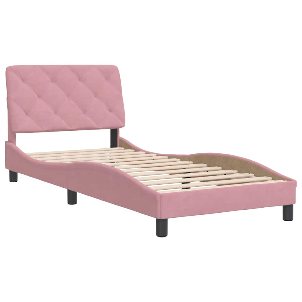 Estrutura de cama sem colchão 80x200 cm veludo rosa