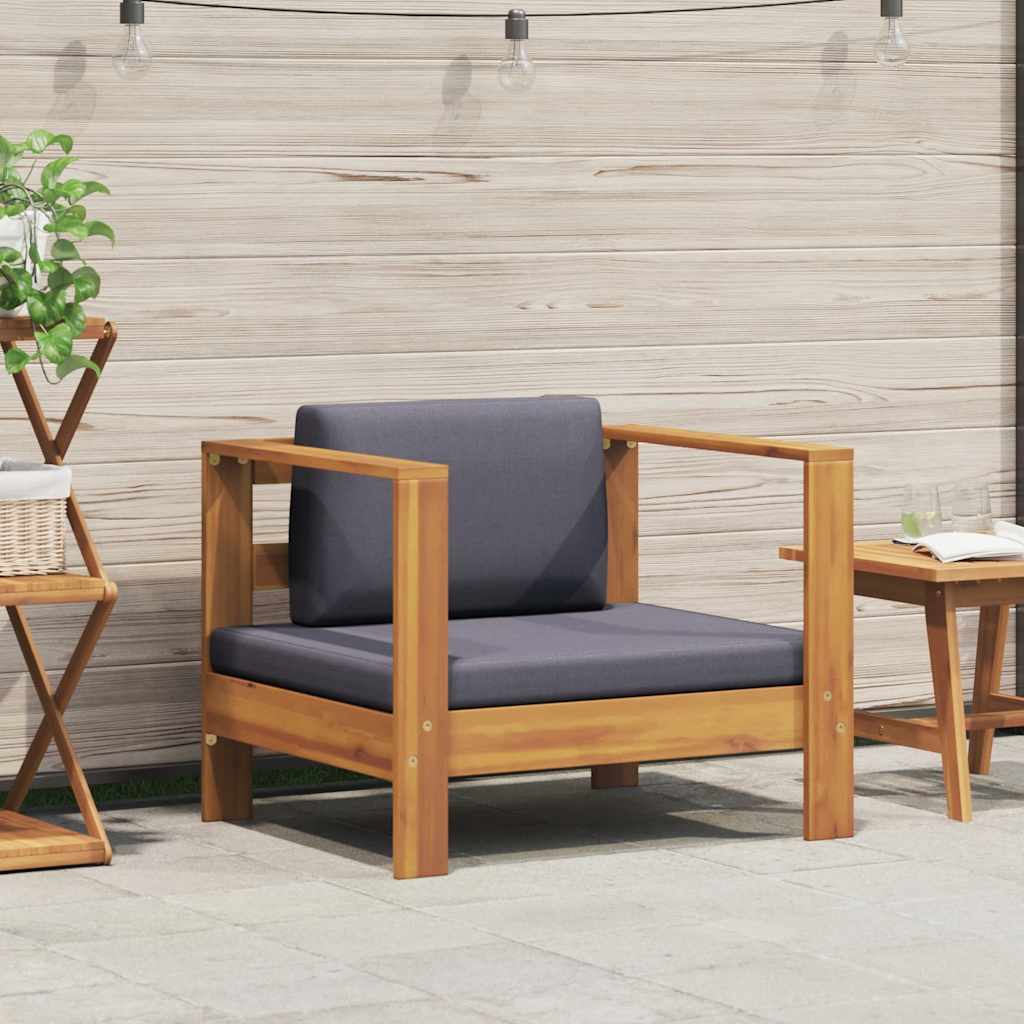Cadeira de jardim c/ almofadão acácia maciça cinzento-escuro