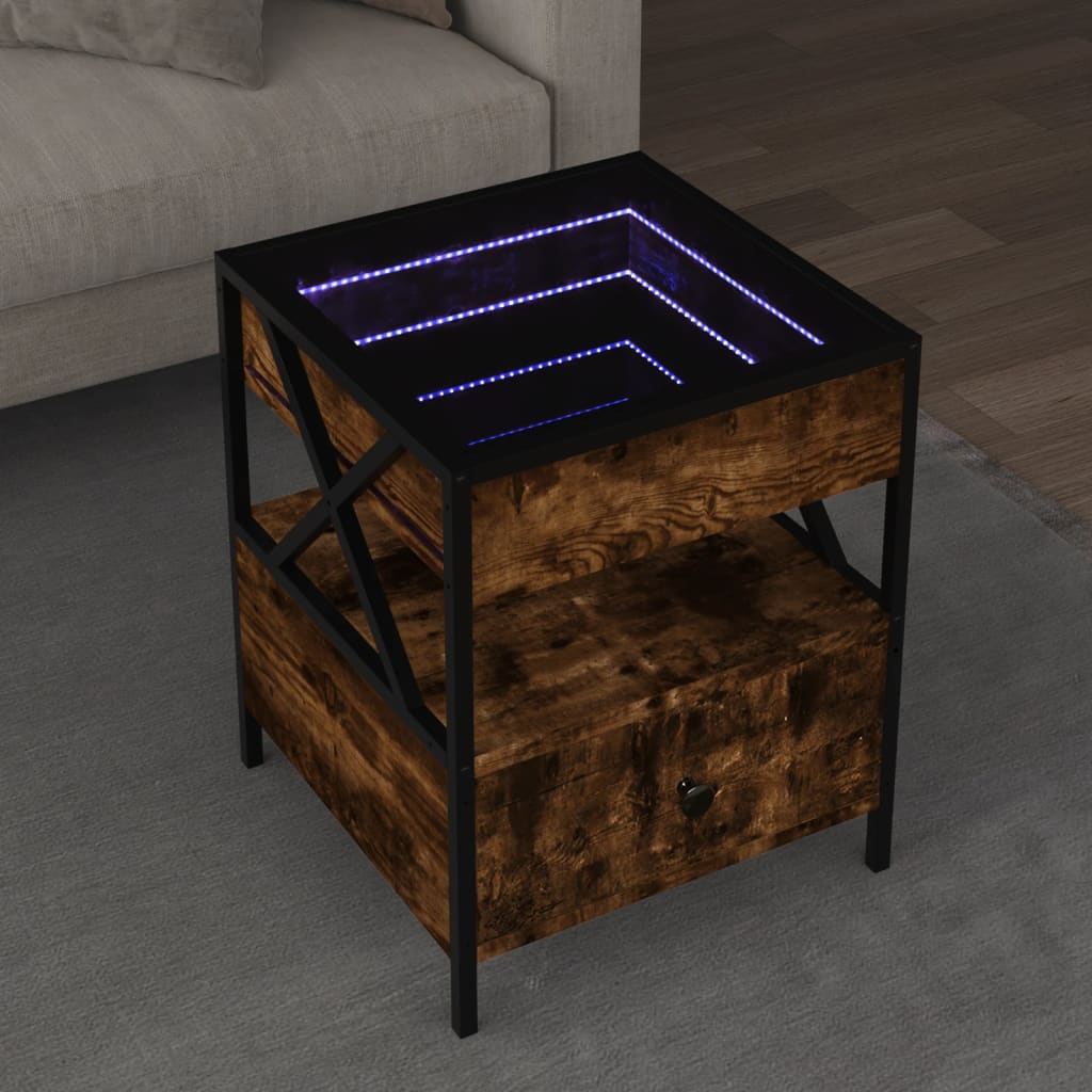 Mesa de centro luzes LED infinity 40x40x51 cm carvalho fumado