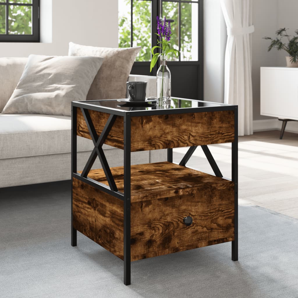 Mesa de centro luzes LED infinity 40x40x51 cm carvalho fumado