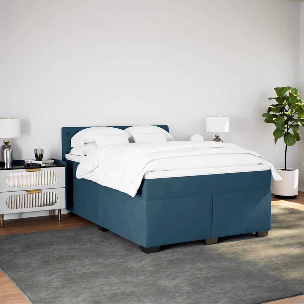 Cama com molas/colchão 140x200 cm veludo azul
