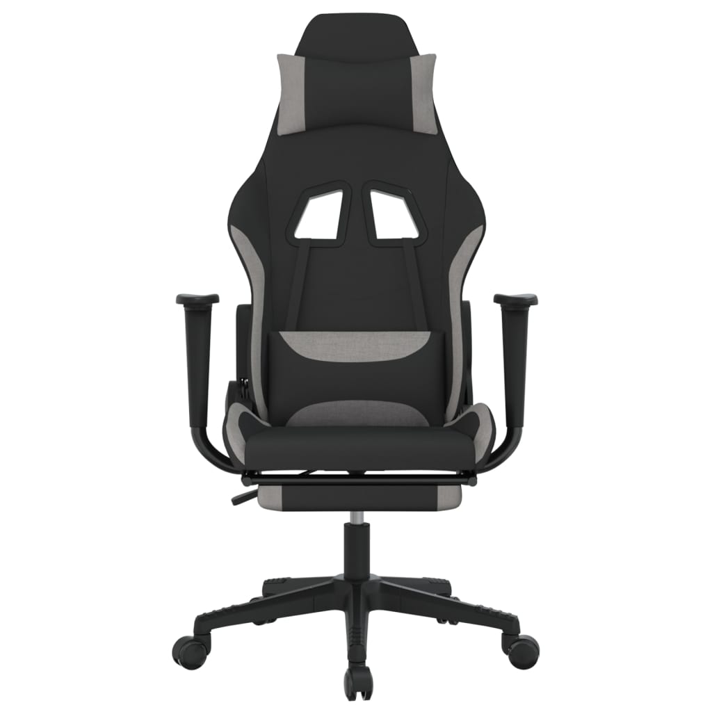 Cadeira de gaming com apoio de pés tecido preto e cinza-claro