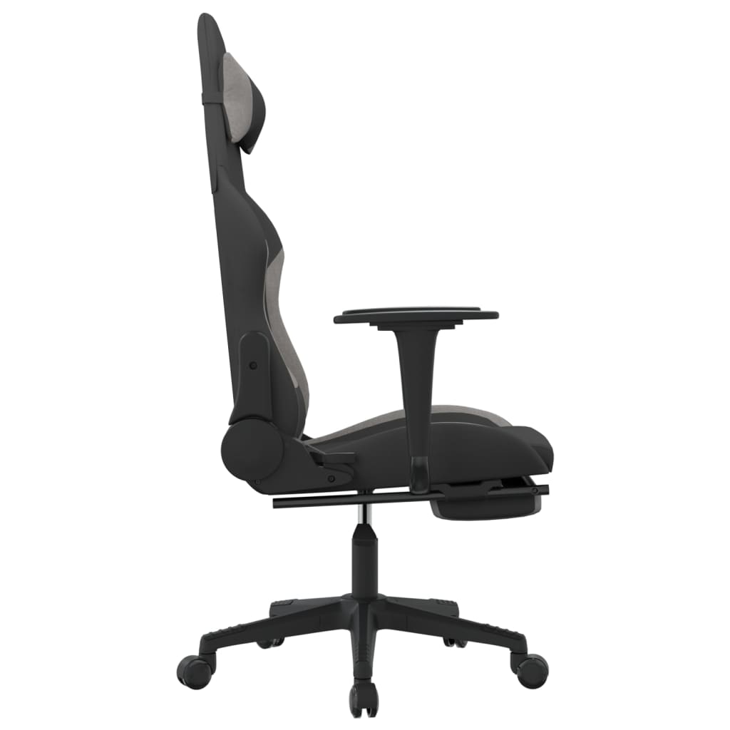 Cadeira de gaming com apoio de pés tecido preto e cinza-claro