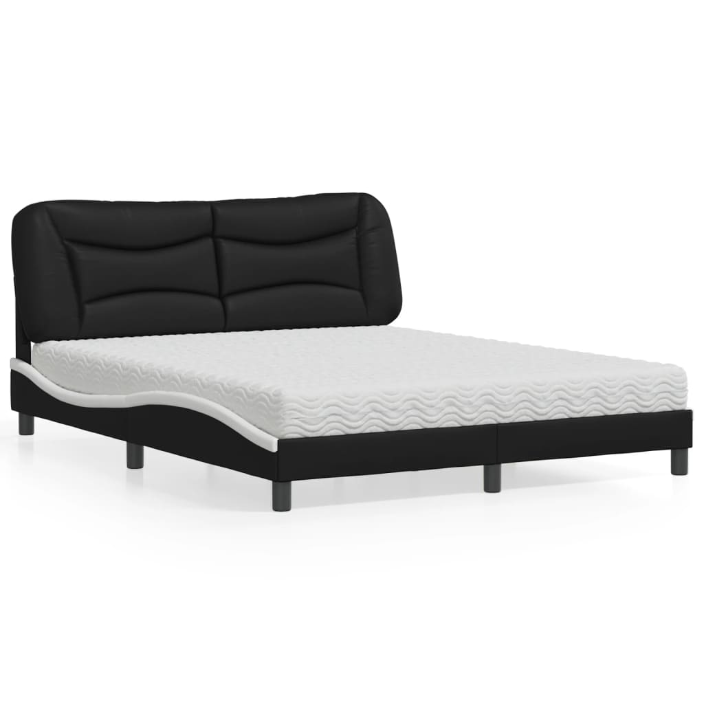 Cama com colchão hvar 160x200 cm couro artificial preto e branco