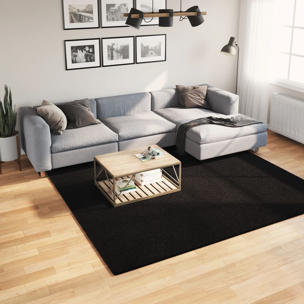 Tapete pelo curto macio e lavável huarte 240x240 cm preto