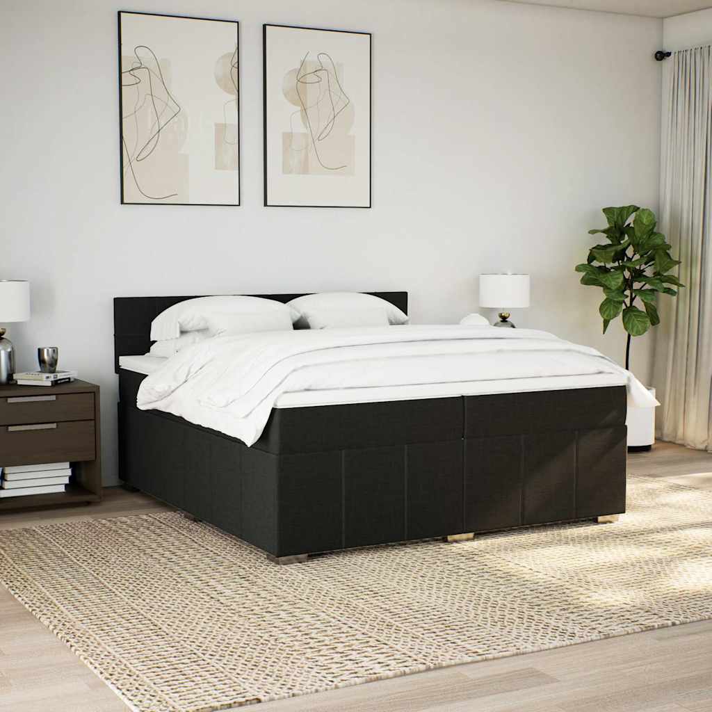 Cama com molas/colchão 200x200 cm tecido preto