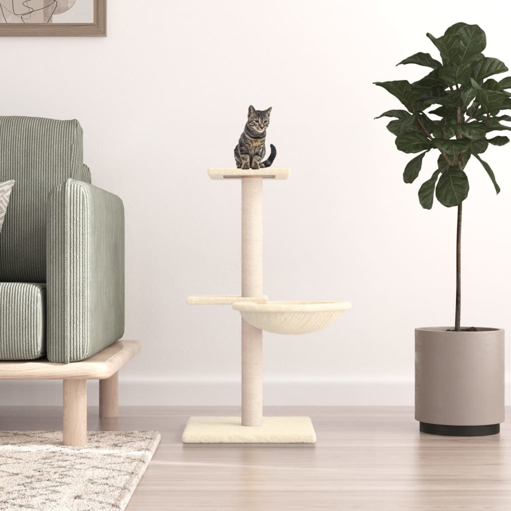 Árvore para gatos c/ postes arranhadores sisal 72 cm cor creme