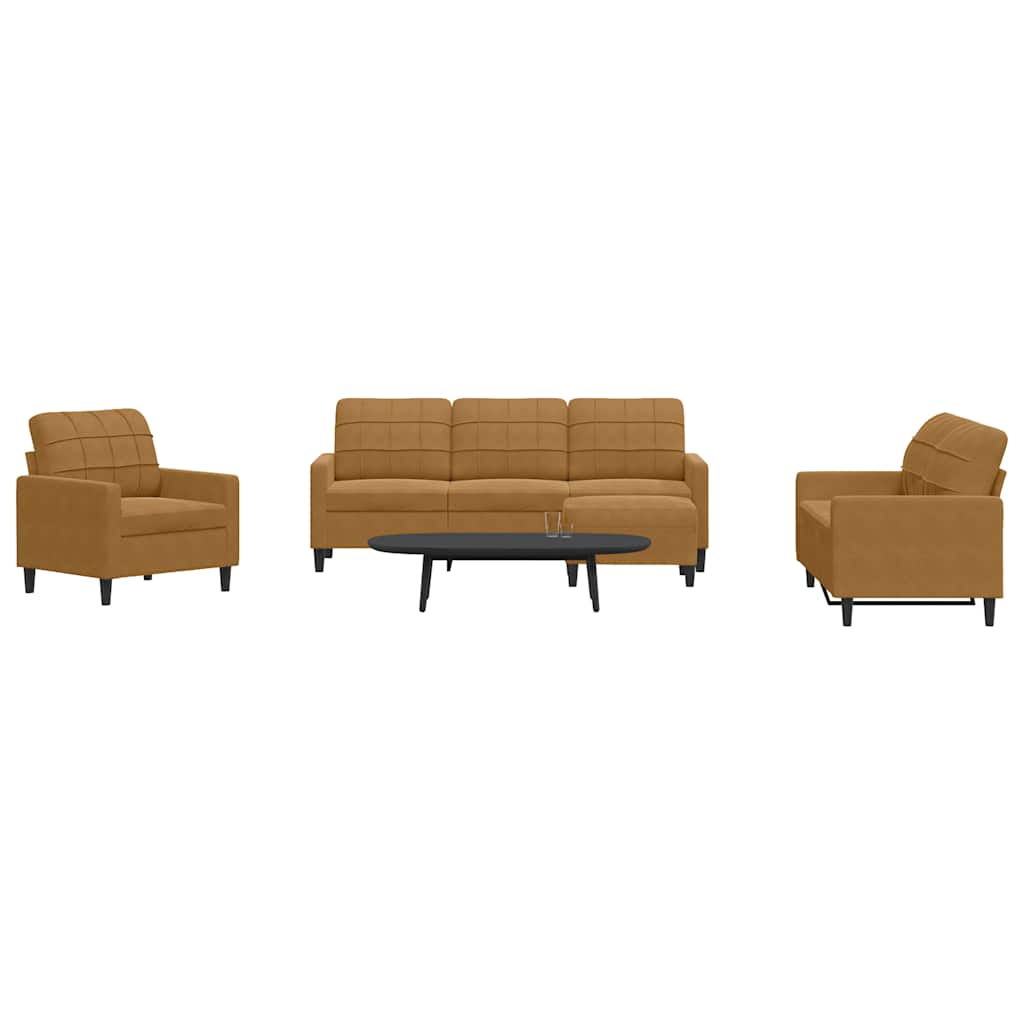 4 Pcs conjunto de sofás com almofadões veludo castanho