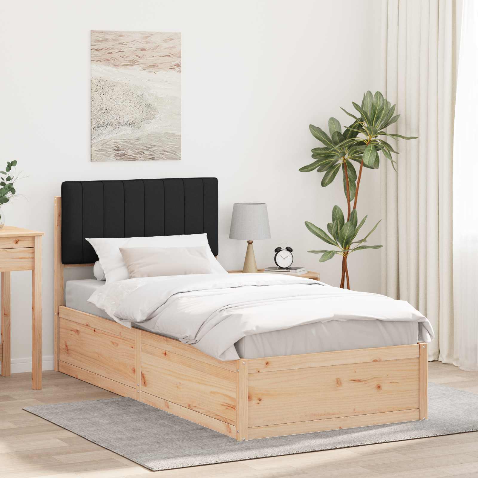 Estrutura de cama com cabeceira estofada preto 90 x 200 cm